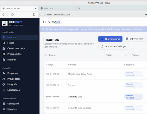 CtrlCost Dashboard