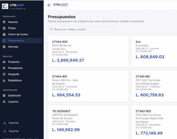 Lista de Presupuestos CtrlCost