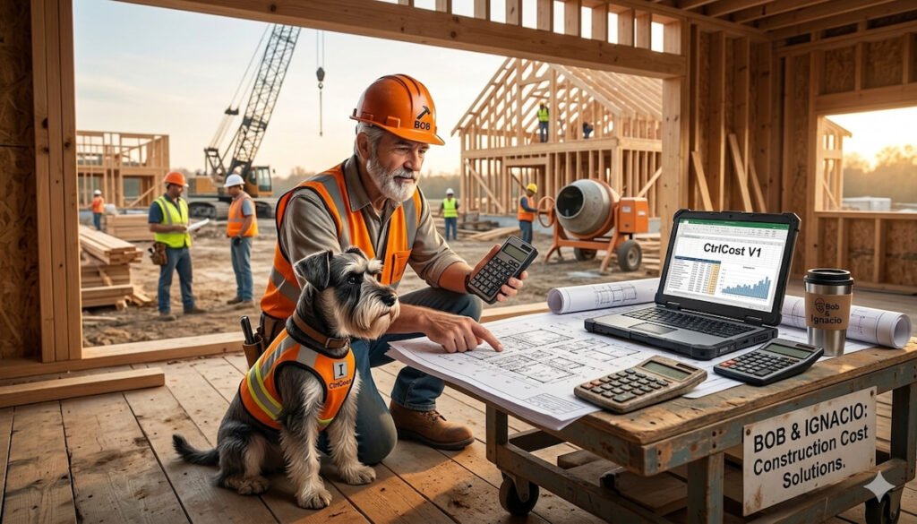 Bob Ignacio la mascota controlando una obra de construccion
