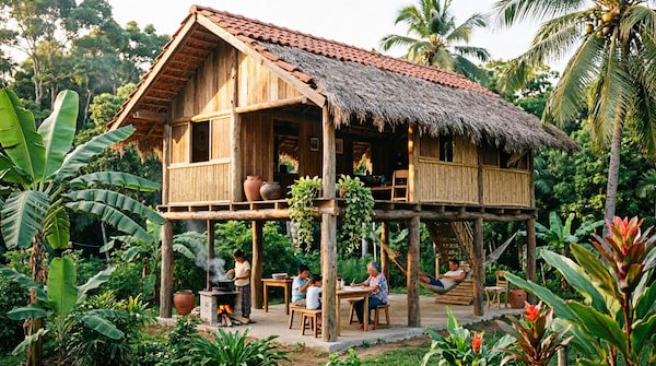 casa natural segundo piso con familia en planta baja